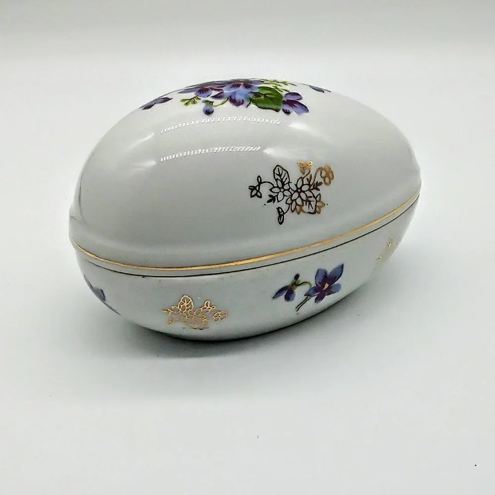Vintage Lefton China Hand-Painted Porcelain Egg Trinket Box